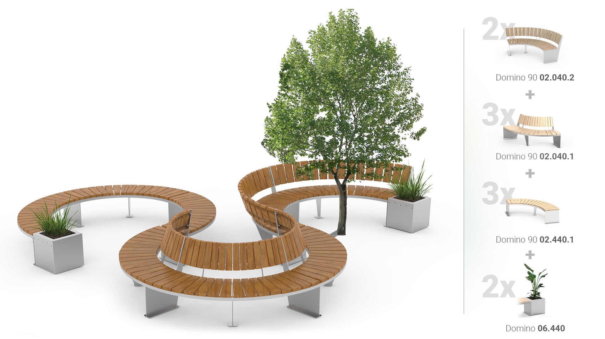 Set of urban benches with planters