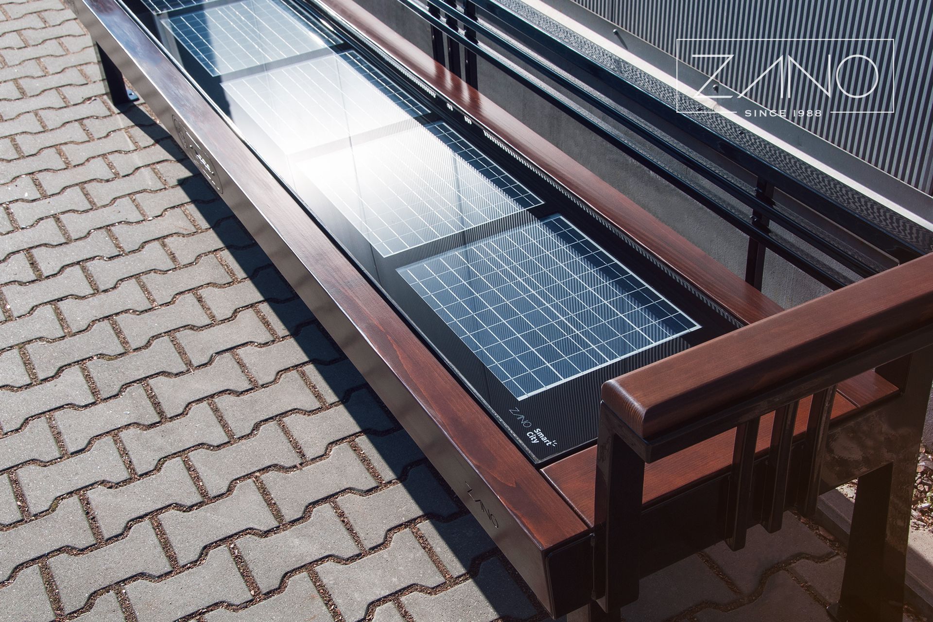 Bench with photovoltaic panels