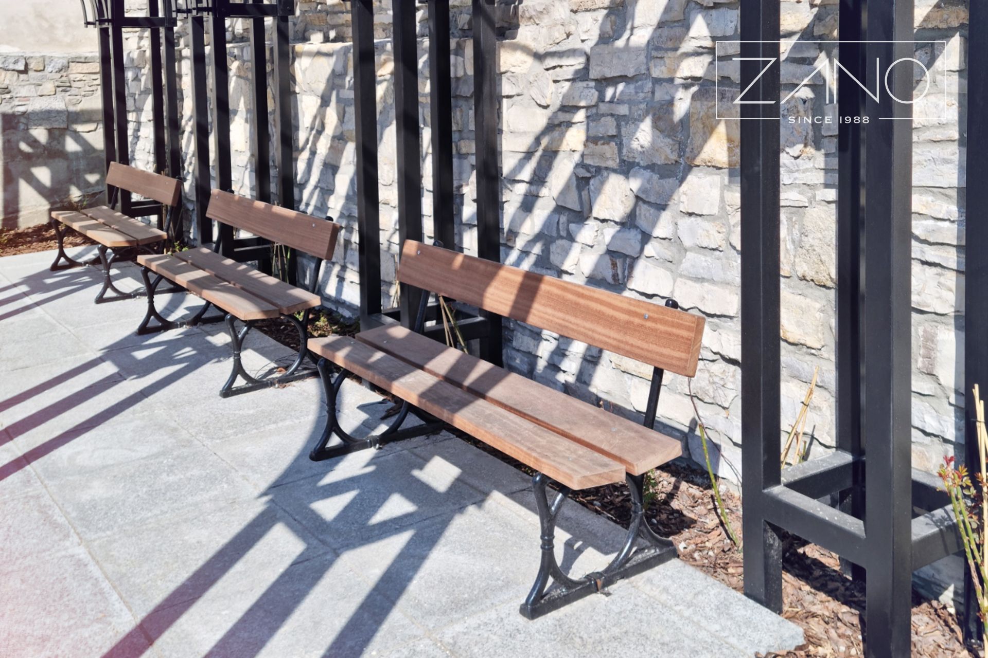 Retro-style cast iron benches with backrests
