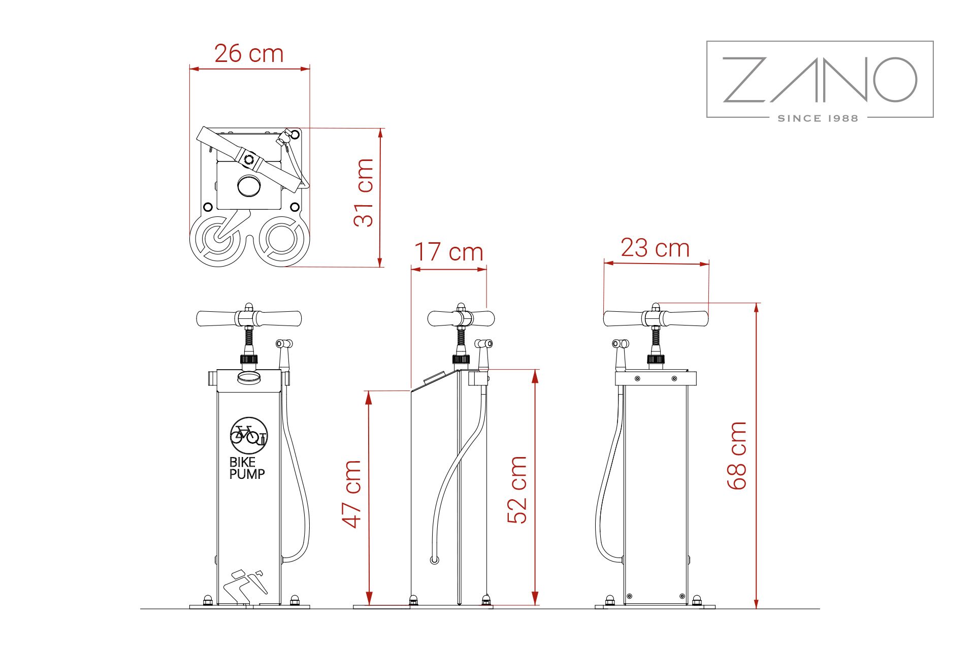 Dimensions | Kangu 18.104 bike pump