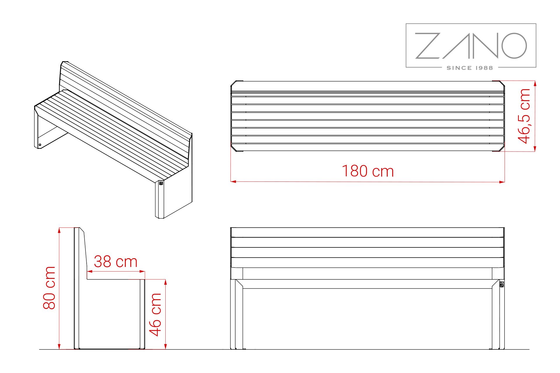 Bench Stilo 02.048 | dimensions